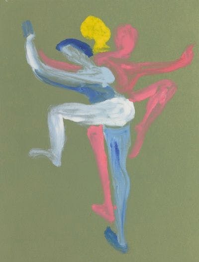 A trio of abstract dancers in motion