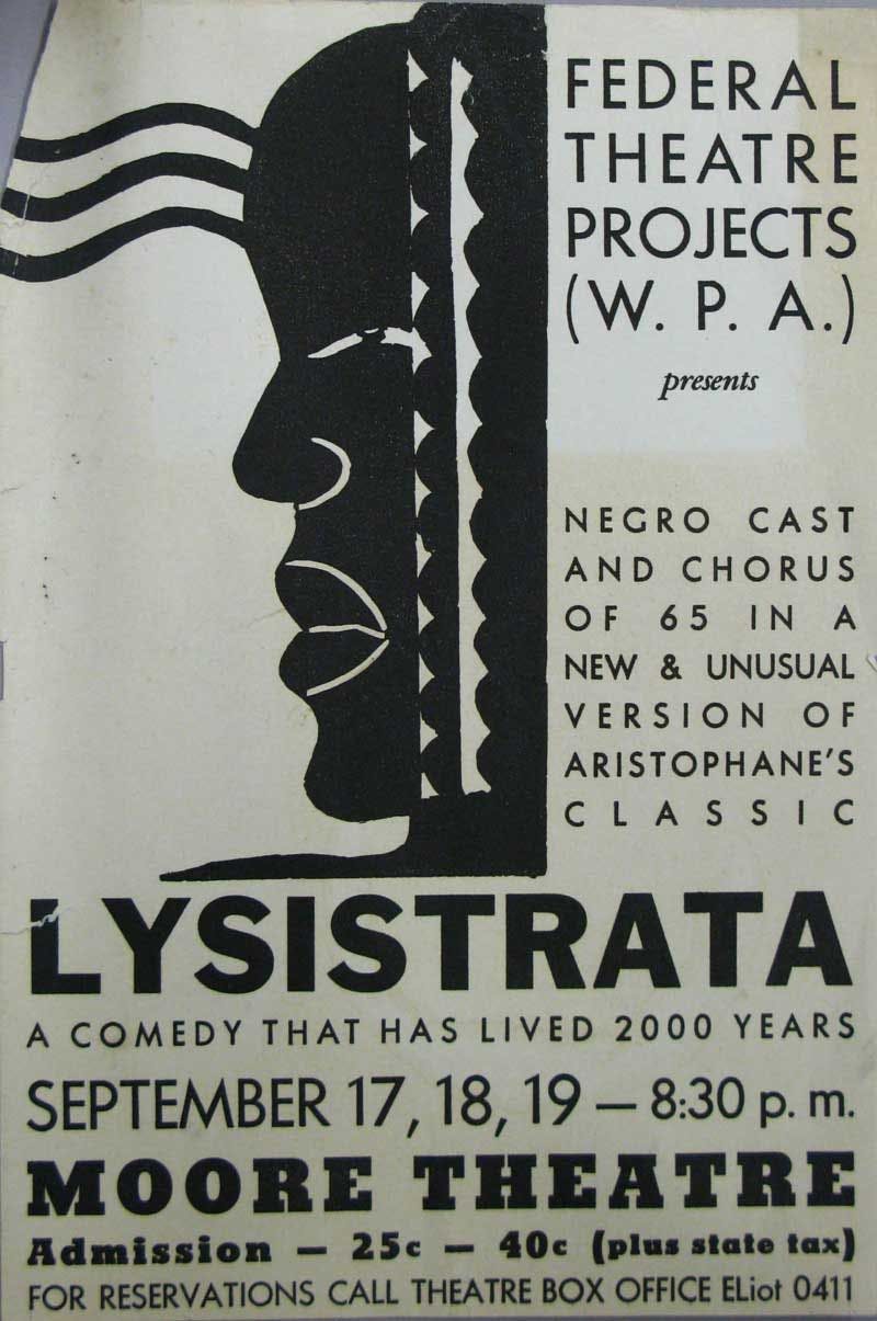A vintage poster advertising the classic play "Lysistrata," produced by the Negro Repertory Company