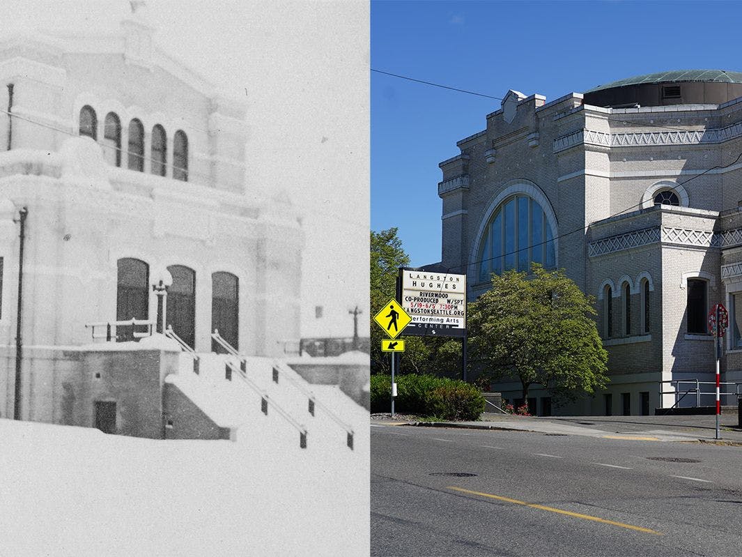 side by side of the same building throughout time